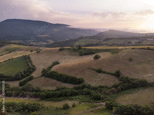 Grass fields at sunset in the Aezkoa Valley