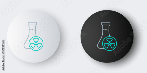 Line Laboratory chemical beaker with toxic liquid icon isolated on grey background. Biohazard symbol. Dangerous symbol with radiation icon. Colorful outline concept. Vector