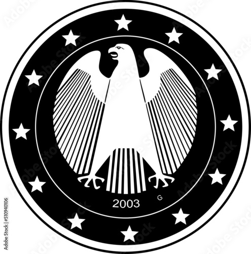 two euro coin with eagle handmade silhouette handmade collection black outline