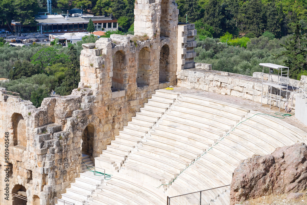 Ruins of temples on the Acropolis hill, Athens, Greece 2022