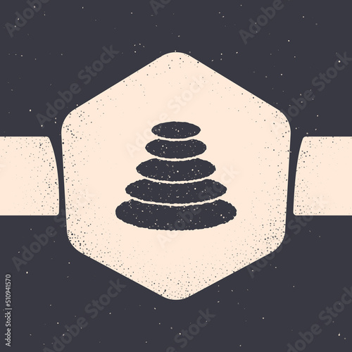 Grunge Stack hot stones icon isolated on grey background. Spa salon accessory. Monochrome vintage drawing. Vector