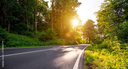 Asphalt road panorama in countryside on sunny summer day