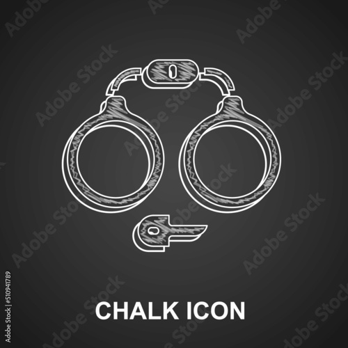 Chalk Handcuffs icon isolated on black background. Vector