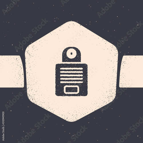 Grunge Intercom icon isolated on grey background. Monochrome vintage drawing. Vector