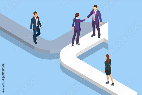 Isometric Business Success Concept. Entrepreneur business man leader. Searching for opportunities. Business concept. Business man handshake