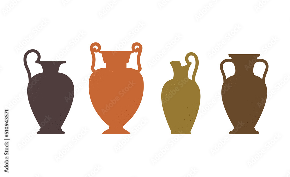 Vase silhouettes set. Various antique ceramic vases. Ancient greek jars