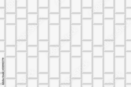 White vertical rectangle and square tile background. Ceramic or brick wall seamless pattern. Kitchen backsplash or bathroom floor seamless pattern. Vector flat illustration.