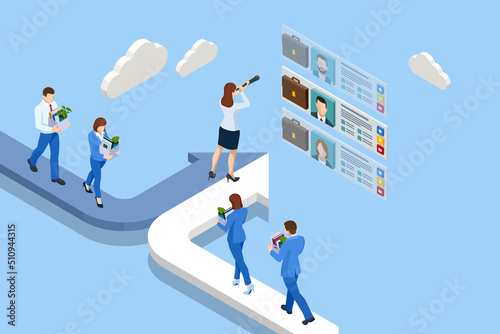 Searching for opportunities. Business concept. Isometric hiring and recruitment concept for web page, banner, presentation.