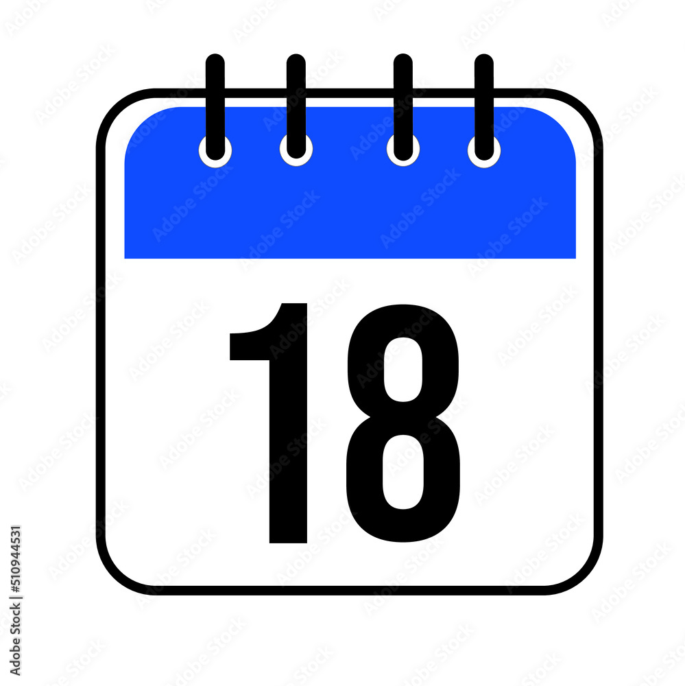 Calendar day 18. Number eighteen on a white paper with blue border isolated on white background. Vector ilustration. Calendar day 18. Number eighteen on a white paper with blue border isolated on white background. Vector ilustration.