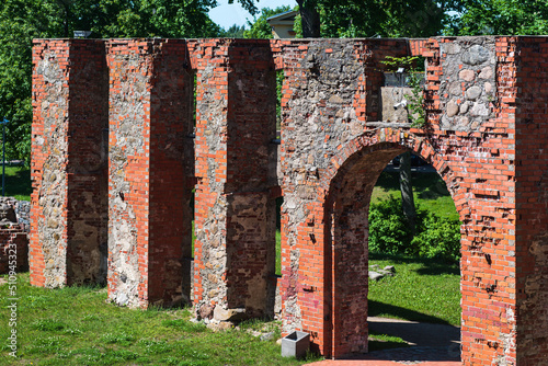 Ruins of old Grobina castle in summer day, Latvia. photo