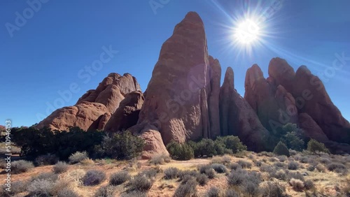 Stunning rock formations near sand dune arch in Arches National Park