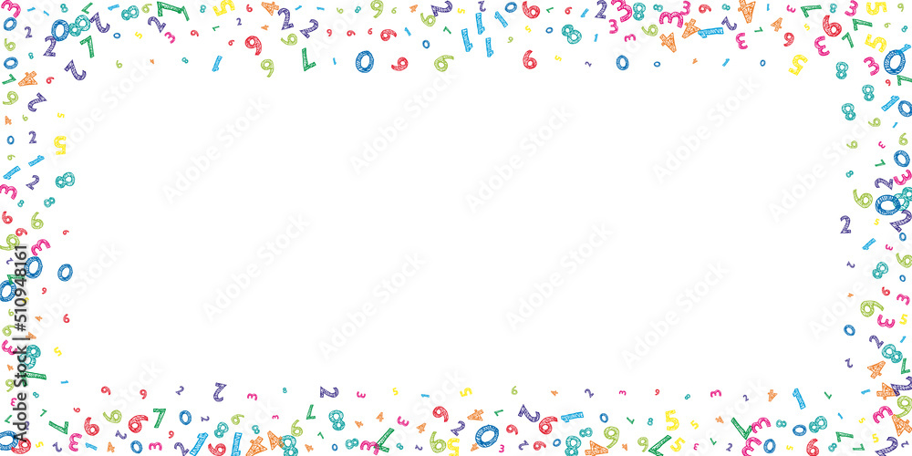 Falling colorful messy numbers. Math study concept with flying digits. Splendid back to school mathematics banner on white background. Falling numbers vector illustration. Falling colorful messy numbers. Math study concept with flying digits. Splendid back to school mathematics banner on white background. Falling numbers vector illustration.