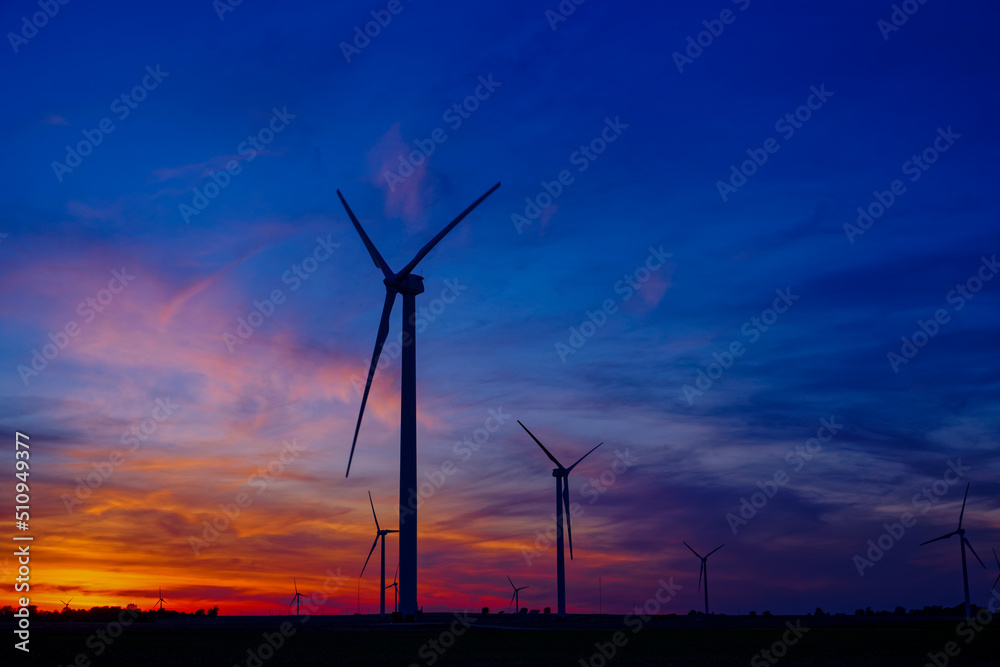 Sunset of A windmill farm somewhere in Indiana Sunset of A windmill farm somewhere in Indiana