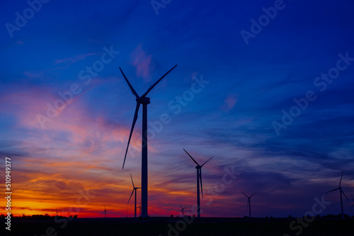Sunset of A windmill farm somewhere in Indiana