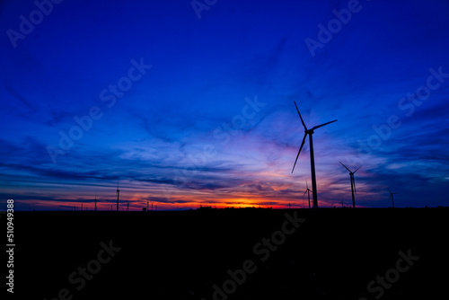Sunset of A windmill farm somewhere in Indiana