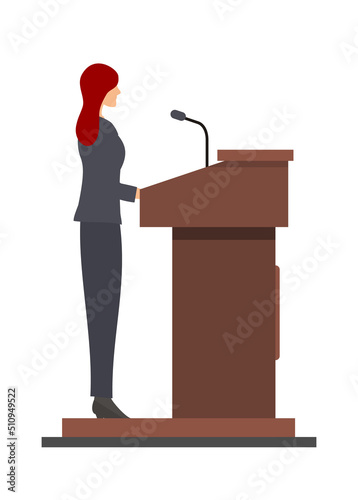 Bilde på lerret Female speaker giving speech on a podium
