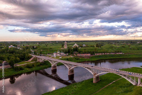 Bridge over Volga river in Staritsa. Tver Oblast. Russia