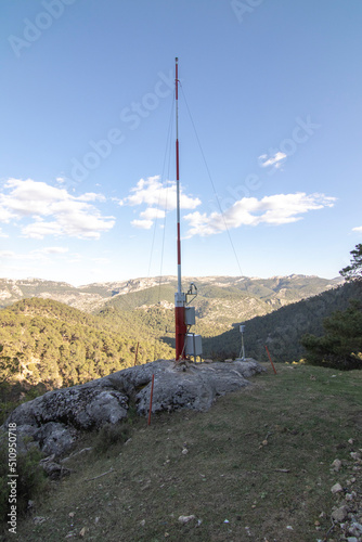 An antenna outside the Parador De Cazorla hotel, Spain. Located in the middle of nature on the summit of the Sierra De Cazorla, Jaén, Spain.