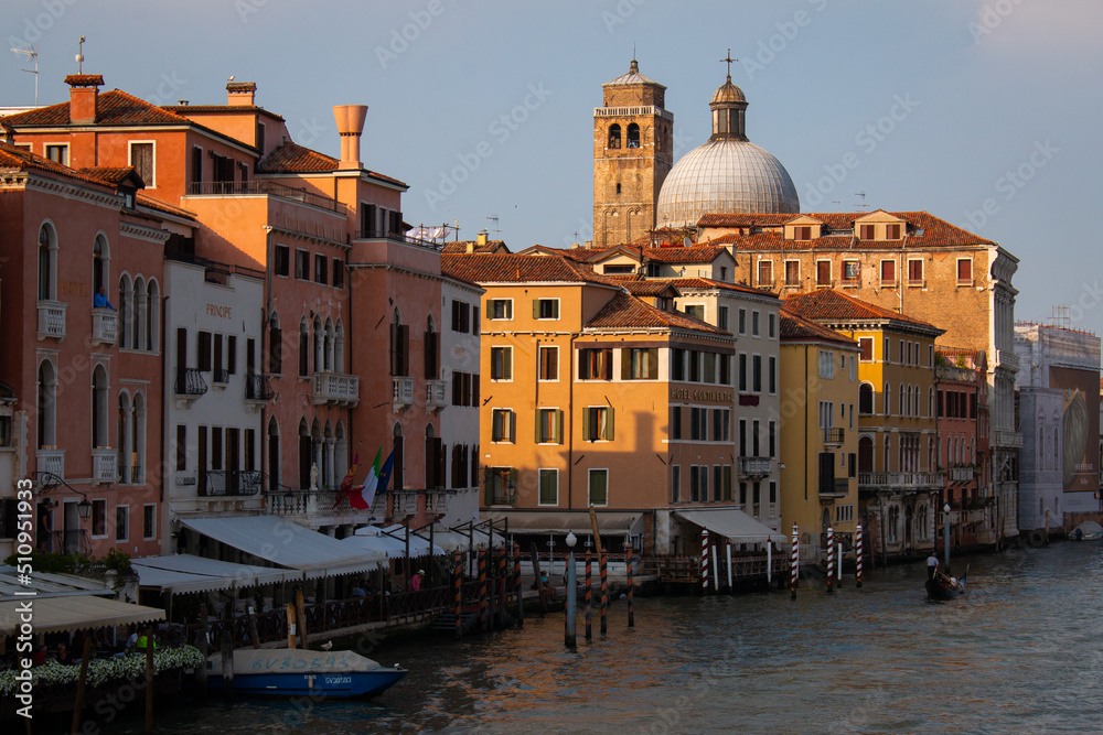 Thinning late afternoon boat traffic near Ponte degli Scalzi in Venice, Italy on May the 13th, 2022