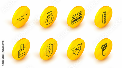 Set line Electric razor blade for men, Mustache and beard, Blade, Aftershave, Hairbrush, Barbershop, and icon. Vector
