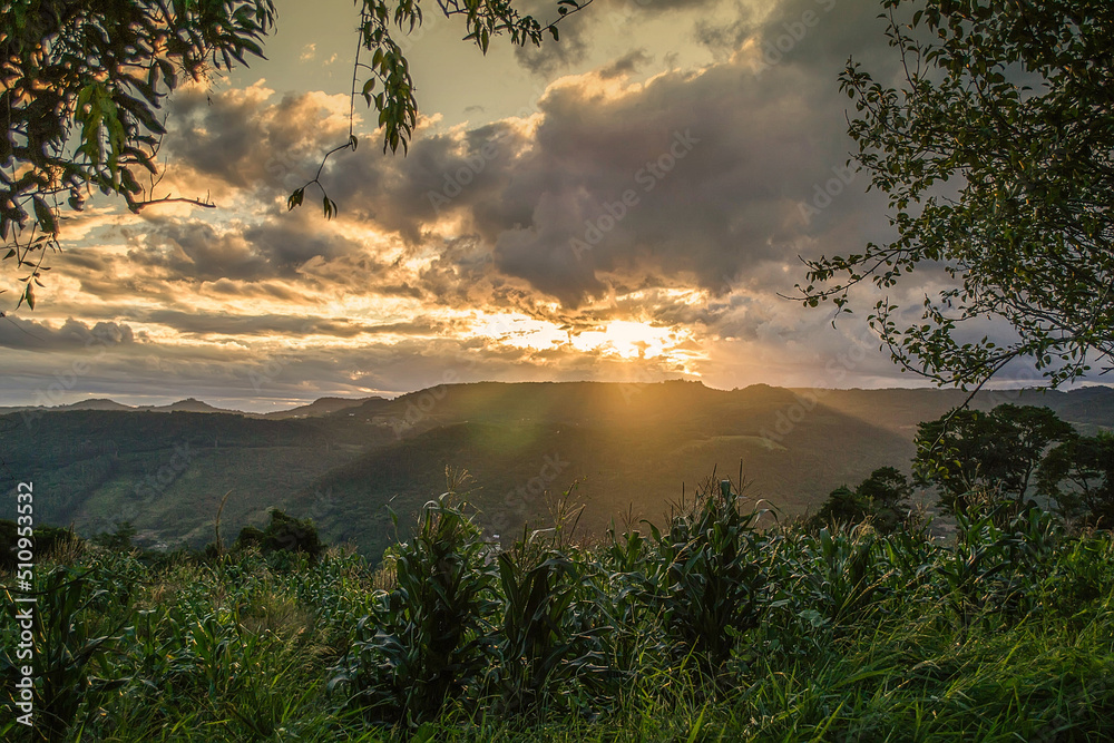 sunset in the mountains in picada café , brazil 