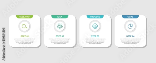 Business infographic process with square template design with icon and 4 options or steps. Vector illustration.