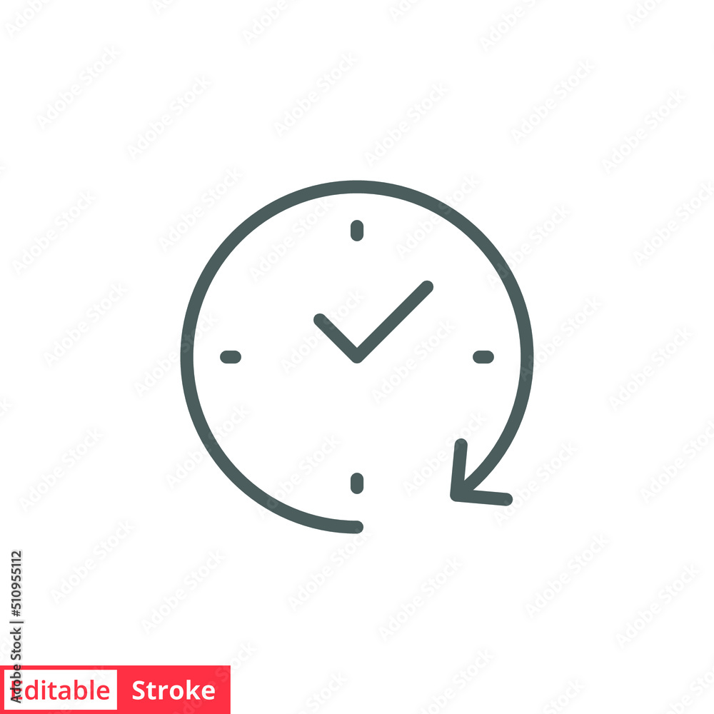 Passage of time icon vector. Simple outline style design. Round clock with arrow. Thin line illustration isolated on white background. Editable stroke EPS 10. Passage of time icon vector. Simple outline style design. Round clock with arrow. Thin line illustration isolated on white background. Editable stroke EPS 10.