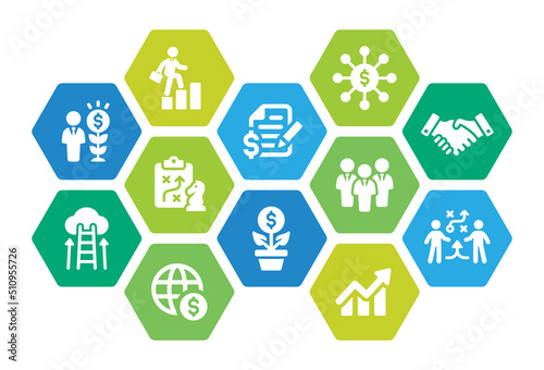 Business icon collection. Containing businessman, profit, strategy and money icon vector. Successful concept.