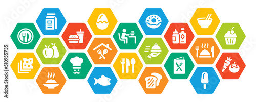 Food icon vector set. Colorful cooking and eating symbol illustration.