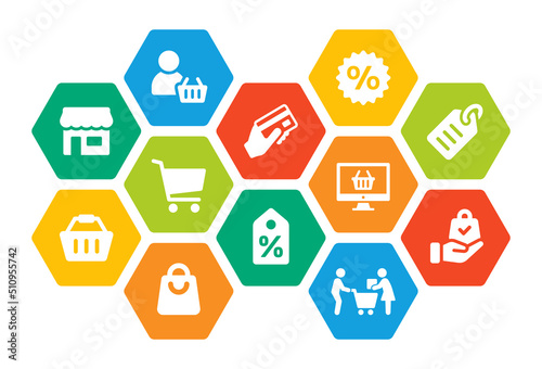 Shopping icon collection in colorful design.