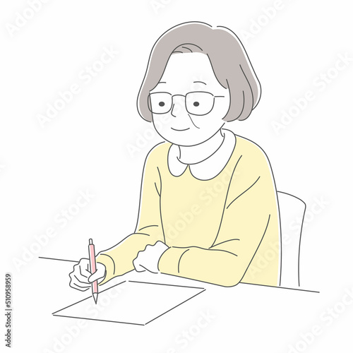 書類に記入する女性のイラスト素材