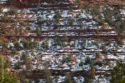 Red Rock Mountain side with snow Sedona AZ