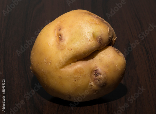Foto The potatoes are oddly shaped. An ugly root vegetable.