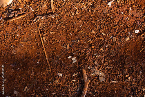 Vibrant red background texture of rusty soil in Raja Ampat Islands, West Papua, Indonesia