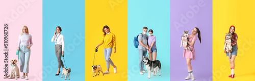 Set of people with cute dog...