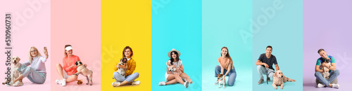 Set of people with cute dog...