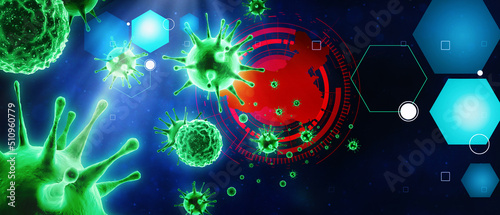 Stampa su tela Corona virus background, pandemic risk concept. 3D illustration
