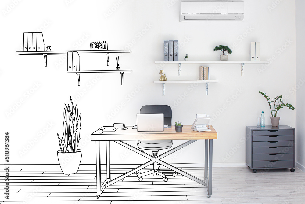 New interior of stylish office with modern workplace New interior of stylish office with modern workplace