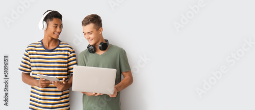 Teenage boys with laptop an...