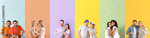 Set of many people on color...
