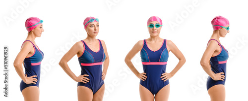 Set of mature female swimme...