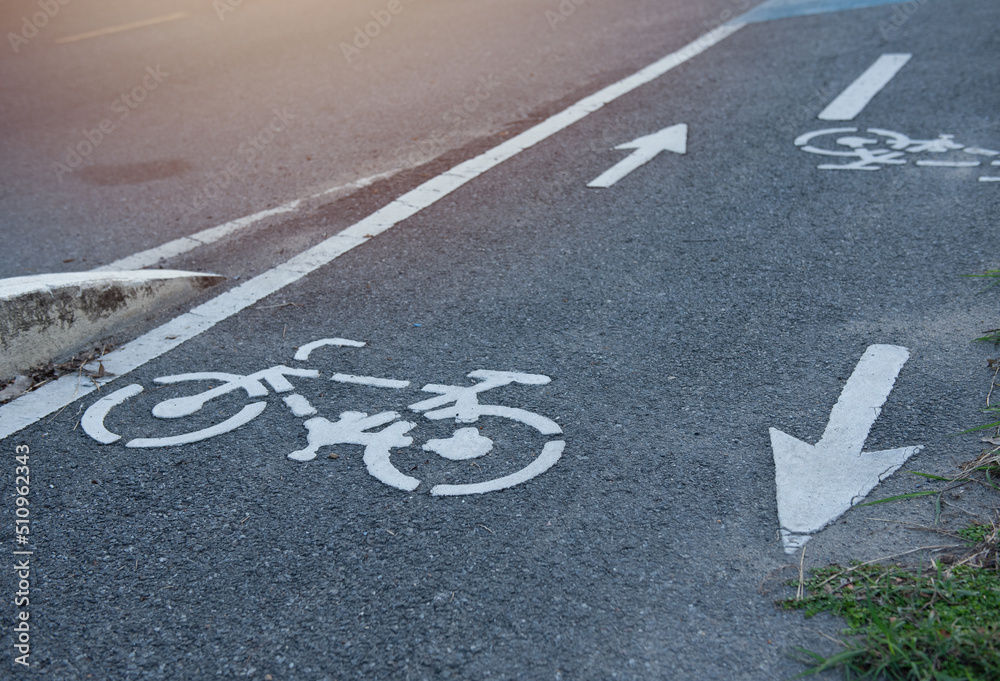 Fototapeta premium Bike path, a symbol of a Bicycle path on asphalt in a Park.