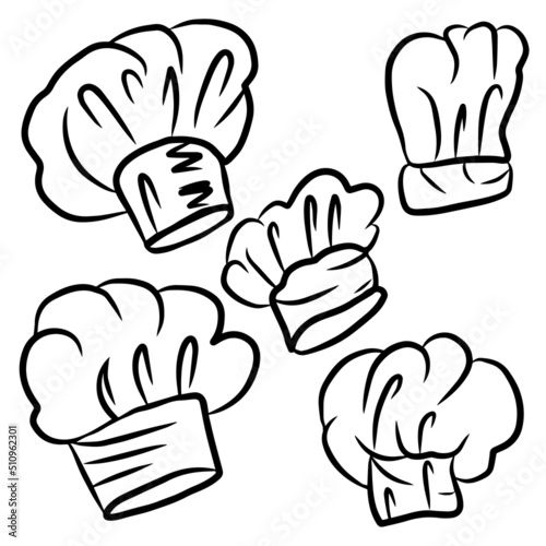 Set ofdoodles cartoon chef hat isolated on white background