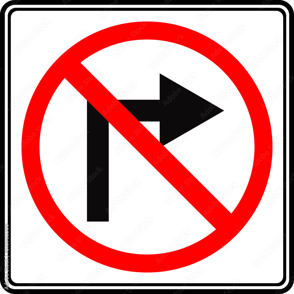 Road sign right turn is prohibited. Vector image. Road sign right turn is prohibited. Vector image.