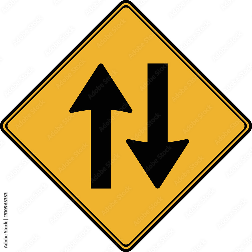 Road sign, two way traffic ahead. Vector image. Road sign, two way traffic ahead. Vector image.