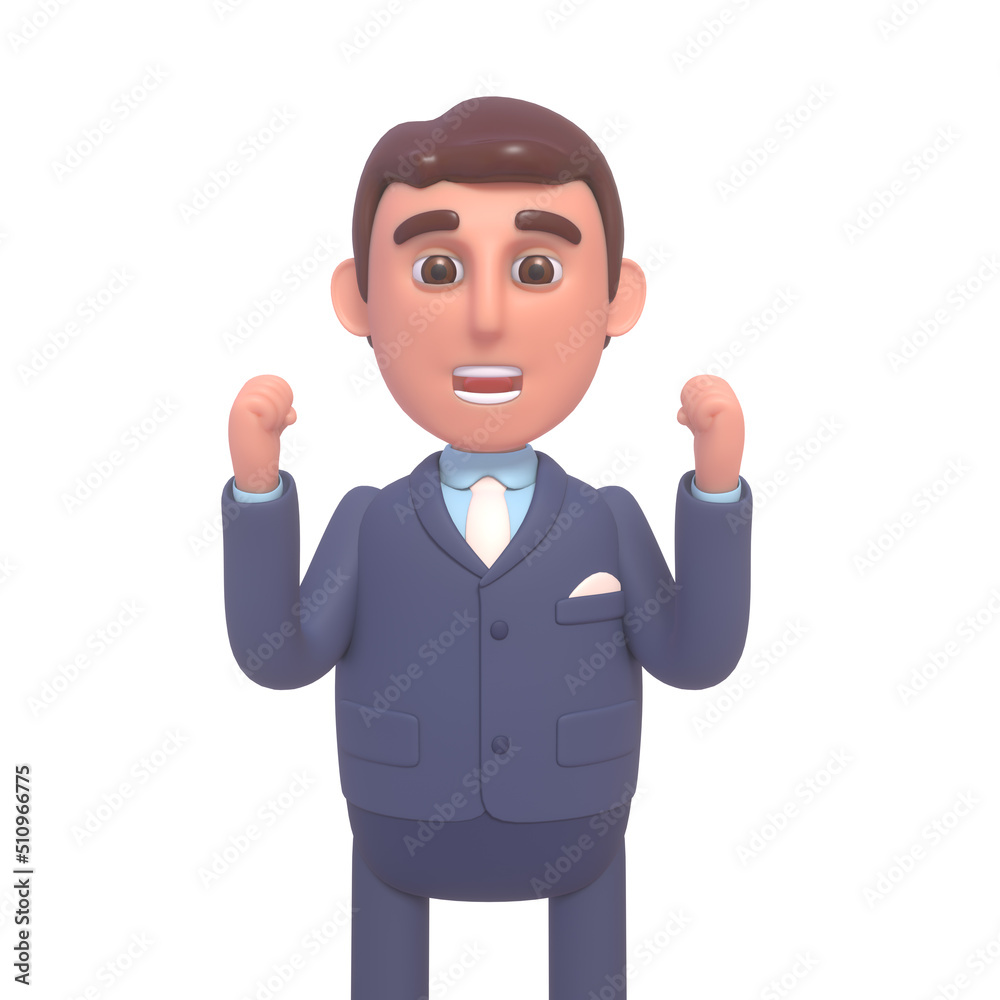3d render of cheerful businessman in suit celebrating victory, success 3d render of cheerful businessman in suit celebrating victory, success