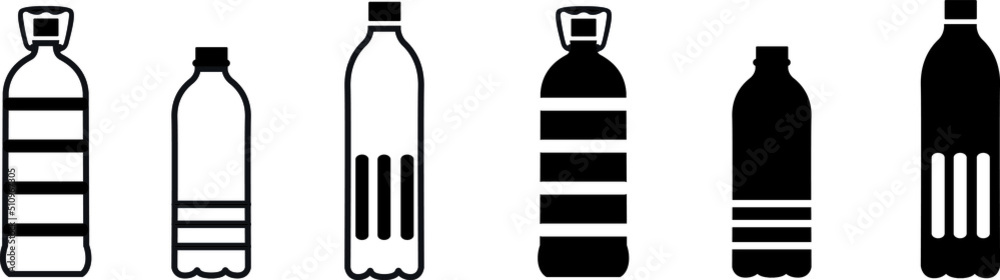 PET bottle, plastic black and white icon vector design illustration set material PET bottle, plastic black and white icon vector design illustration set material