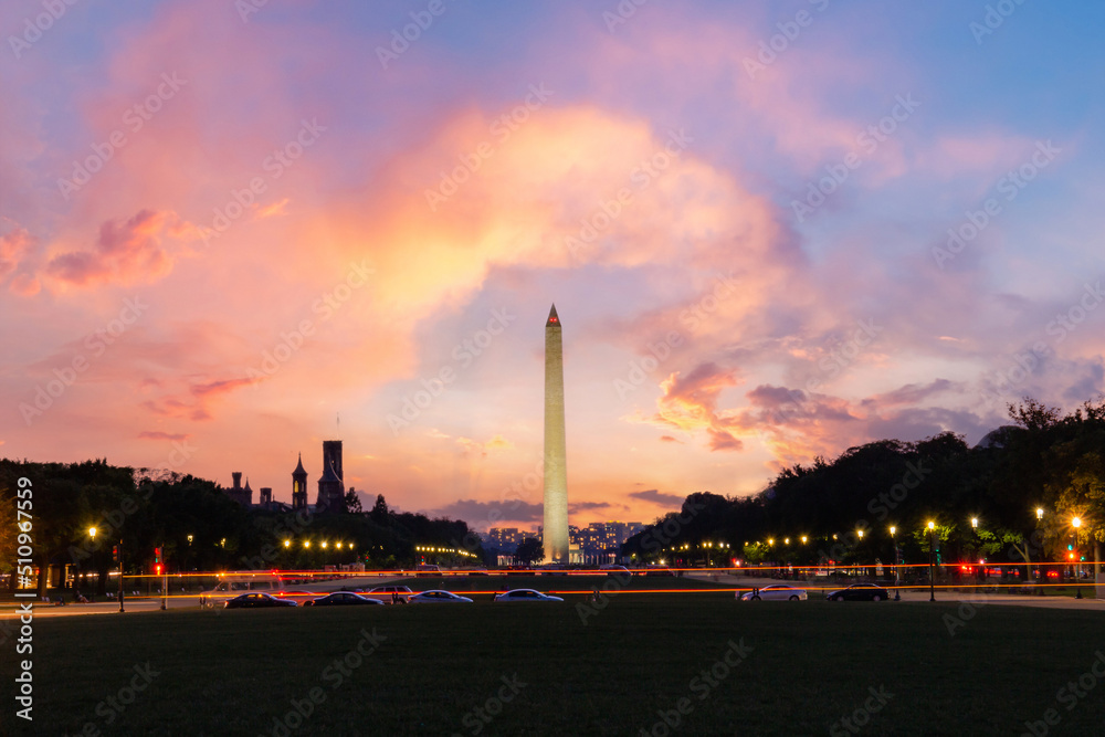 Washington monument at the national mall in the evening. Washington D.C. USA.