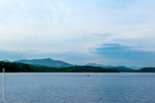 Aerial view of Adirondack Mountain landscape pictures, Schroon lake. High-quality photo