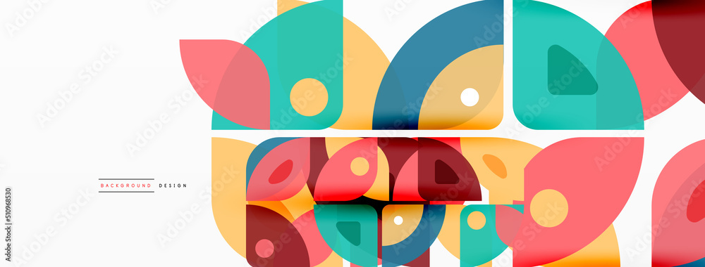 Obraz premium Colorful minimal geometric abstract background. Triangle shape with round elements, circles. Trendy techno business template for wallpaper, banner, background or landing